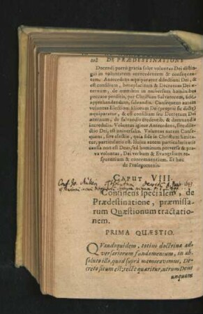 Caput VIII. Continens specialem, de Praedestinatione, praemissarum Quaestionum tractationem.