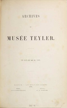 Archives du Musée Teyler. 1,4, 4. 1878