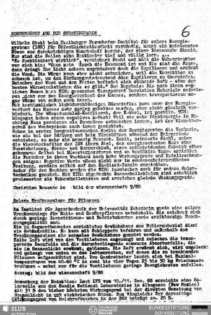 Solare Trockenanlage für Pflanzen : Auszug Bild der Wissenschaft 9/88