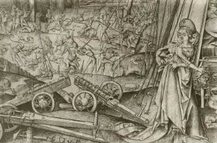 Judith mit dem Haupte des Holofernes und der Kampf gegen die belagernden Assyrer