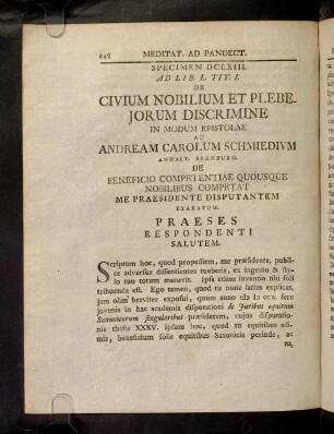 648-653, Spec. 663. De Civium nobilium & ...