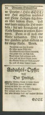 Andachts-Opffer vor Der Predigt
