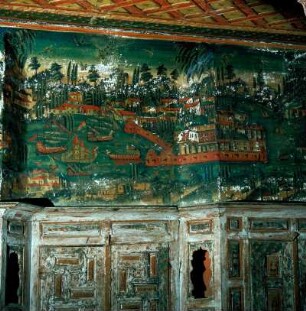 Salamis. Ambelákia, Archontikon Svarts. Paneelfresko von der goldenen Stadt Byzanz im Herrenzimmer