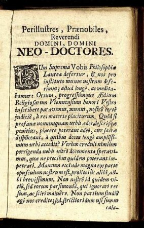 Perillustres, Prænobiles, Reverendi Domini, Domini Neo-Doctores.