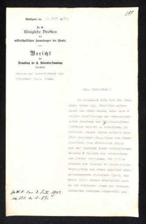 Bericht der Verwaltung den Antrag auf Auszeichnung von Prof. Dr. E. Fraas betreffend