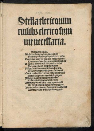 Stella clericorum || cuilib[et] clerico sum||me necessaria.||