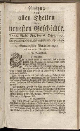 XXXX. Nachl. Cob. den 6. Octob. 1751.