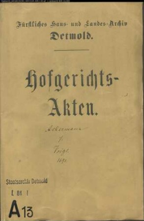 Ackermann, Bernd zu Schwalenberg gegen Philipp Voigt, Wrasemeister zu Schwalenberg - Schuldforderung
