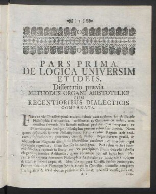 Pars Prima. De Logica Universim Et Ideis
