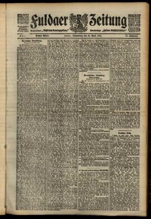 Erste Ausgabe vom Donnerstag, den 25. April 1912.