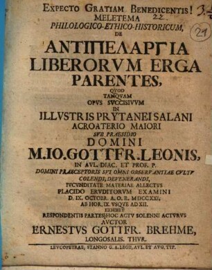 Meletema phil. eth. hist. de antipelargia liberorum erga parentes