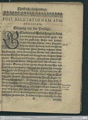 Leichenpredigt : Christliche Leichpredigt. Eingang vor der Predigt. LeichenText. Außlegung. Usus