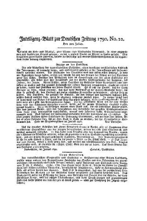 Intelligenz-Blatt zur Deutschen Zeitung 1790. No. 22
