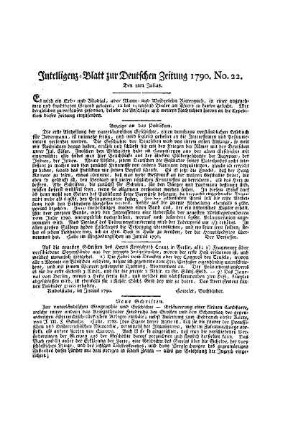 Intelligenz-Blatt zur Deutschen Zeitung 1790. No. 22