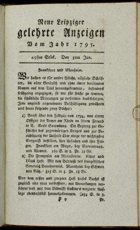 45stes Stück. Den 5ten Jun.
