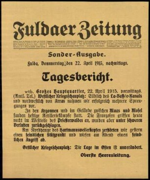 Zweite Ausgabe vom Donnerstag, den 22. April 1915.