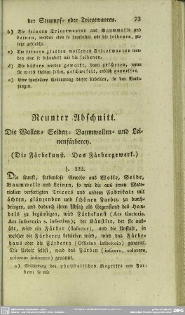 Neunter Abschnitt. Die Wollen- Seiden- Baumwollen- und Leinenfärberey