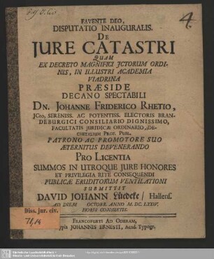 Disputatio Inauguralis. De Iure Catastri