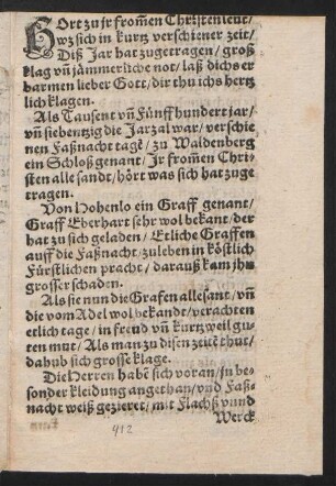 HOrt zu jr fromen Christenleut/ || wz sich in kurtz verschiener zeit/ ||