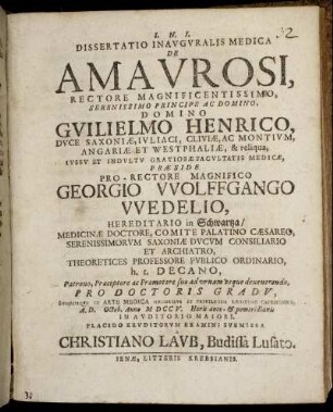 Dissertatio Inauguralis Medica De Amaurosi