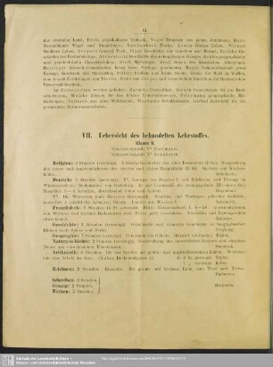 VII. Uebersicht des behandelten Lehrstoffes