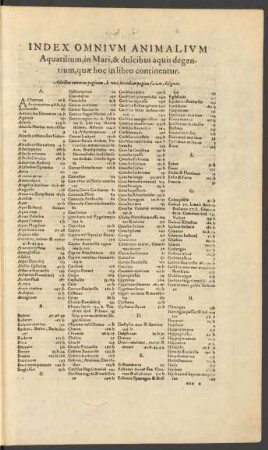 Index Omnium Animalium Aquatilium, in Mari, & dulcibus aquis degentium ....