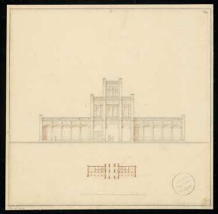 Hallesches Tor, Berlin Monatskonkurrenz Dezember 1831: Grundriss, Aufriss, Maßstabsleiste