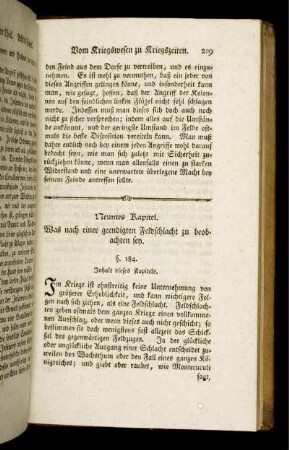 Neuntes Kapitel. Was nach einer geendigten Feldschlacht zu beobachten sey.