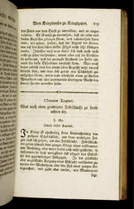 Neuntes Kapitel. Was nach einer geendigten Feldschlacht zu beobachten sey.