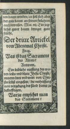 Der dritte Artickel vom Abentmal Christi.