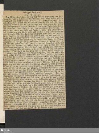 [Leipziger Kunstverein. Max Slevogt (Zeitungsausschnitt)]