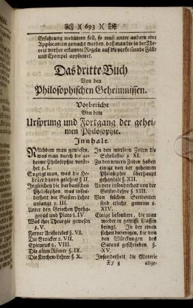 Das dritte Buch Von dem Ursprung und Fortgang der geheimen Philosophie.