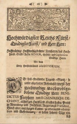 Hocwürdigster Reichs Fürst, Gnädigster Fürst, und Herr Herr.