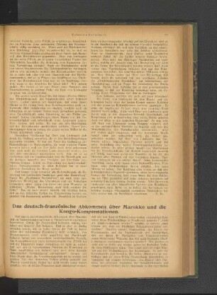 Das deutsch-französische Abkommen über Marokko und die Kongo-Kompensationen.