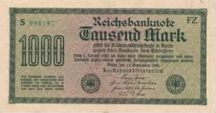 Zahlungsmittel / Reichsbanknote / Tausend Mark