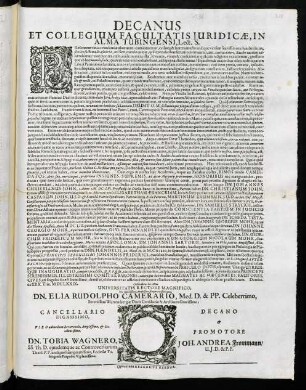 Decanus Et Collegium Facultatis Juridicae, In Alma Tubingensi, Lect. S.