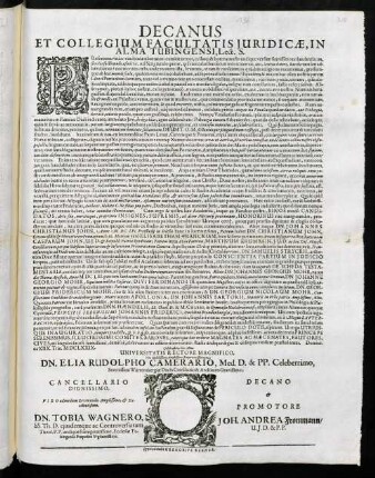 Decanus Et Collegium Facultatis Juridicae, In Alma Tubingensi, Lect. S.