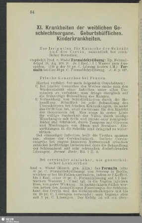 XI. Krankheiten der weiblichen Geschlechtsorgane. Geburtshülfliches. Kinderkrankheiten