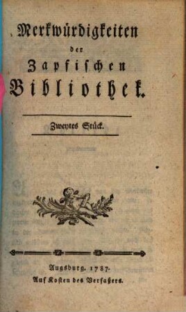 Merkwürdigkeiten der Zapfischen Bibliothek, 2