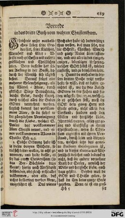 Vorrede in das dritte Buch vom wahren Christenthum
