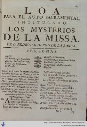 Loa para el Auto Sacramental Los Mysterios de la Missa.