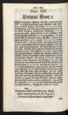 Num XIII. Lotharius Frantz [et]c.