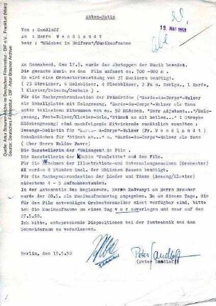 Aktennotiz zu Musikaufnahmen