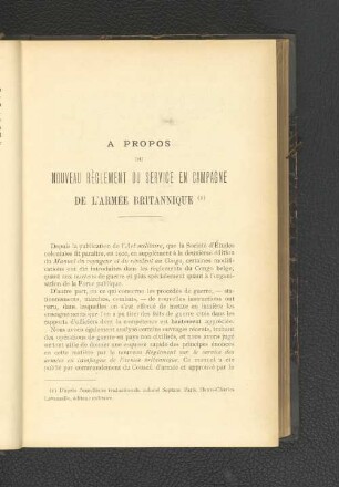 A Propos Du Nouveau Règlement Du Service En Campagne De L'Armee Britannique.