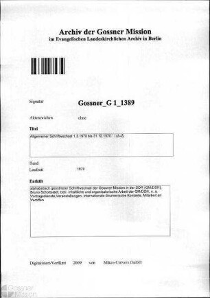 Allgemeiner Schriftwechsel 1.3.1970 bis 31.12.1970 (A-Z)
