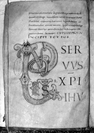Ambrosiaster, In epistulam ad Romanos / Incipit tractatus S. Ambrosii episcopi Mediolanensis super Epistolam Beati Pauli apostoli ad Romanos — Ambrosiaster, In epistulam ad Romanos / Incipit tractatus S. Ambrosii episcopi Mediolanensis super Epistolam Beati Pauli apostoli ad Romanos, Folio fol. 2vInitiale