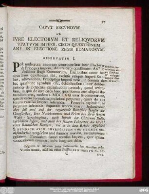 Caput Secundum De Iure Electorum Et Reliquorum Statuum Imperii, Circa Quaestionem An? In Electione Regis Romanorum.