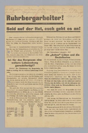 "Ruhrbergarbeiter! Seid auf der Hut, euch geht es an!"