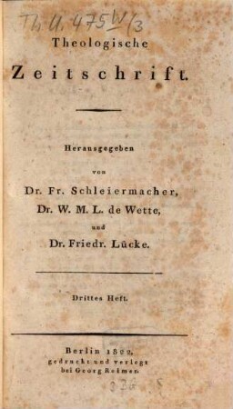Theologische Zeitschrift. 3, 3. 1822