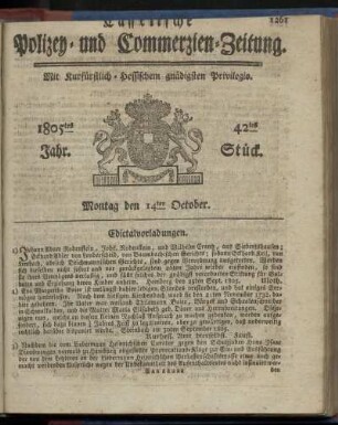 42tes Stueck, Montag den 14ten October 1805